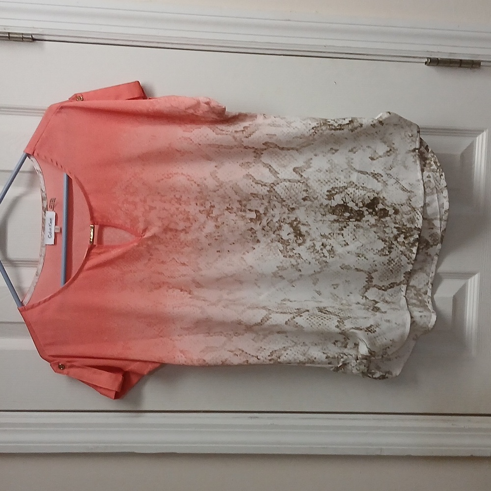 Calvin Klein Coral and Cream Snake Print Blouse Size M